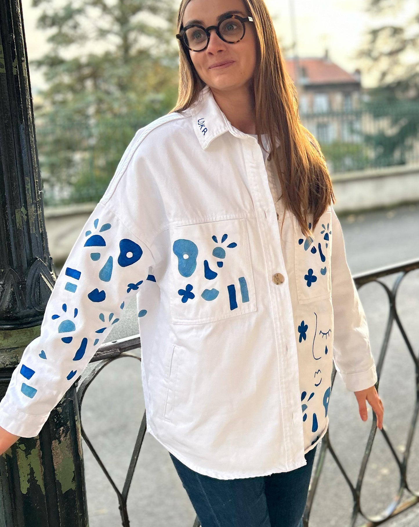 Veste "L'Océan des Visages" - Motif Abstrait Peint à la Main - Taille M (femme)