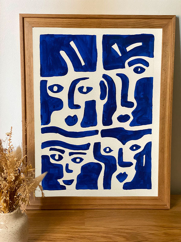 Visages bleus - Acrylique sur papier